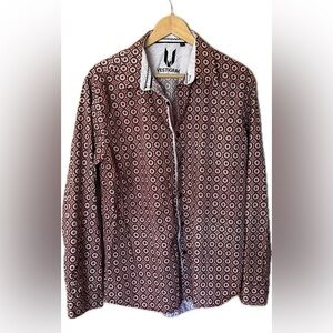 Men’s Vestigium long sleeve shirt buttons front red blue size XL